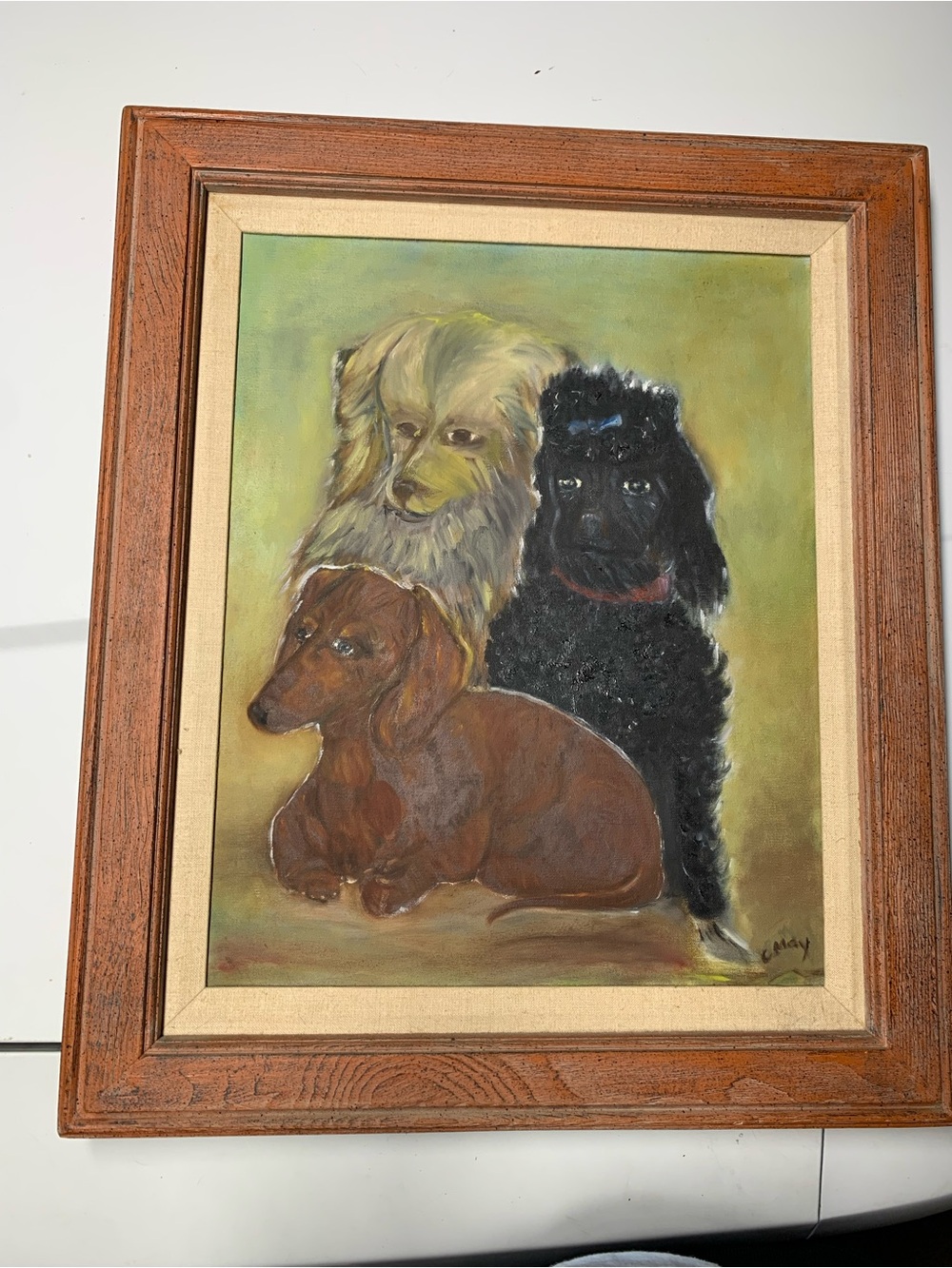 🎨 🐶 Vintage Dog Portrait Oil Painting in Wood Frame on canvas - painting
